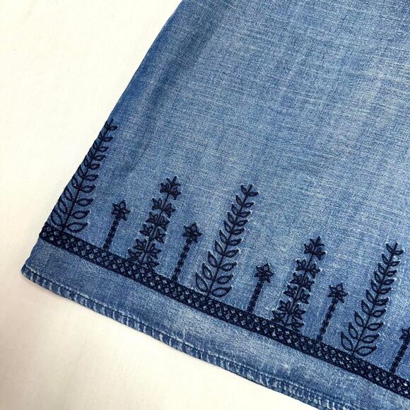 Code Bleu Blue Denim V Neck Tank Floral Embroidery Sz S Fairy Boho Hippie Whimsy - Picture 2 of 4